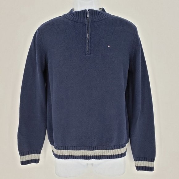 Tommy Hilfiger 1/4 Zip Elbow Patch Sweater Size M - Picture 1 of 7